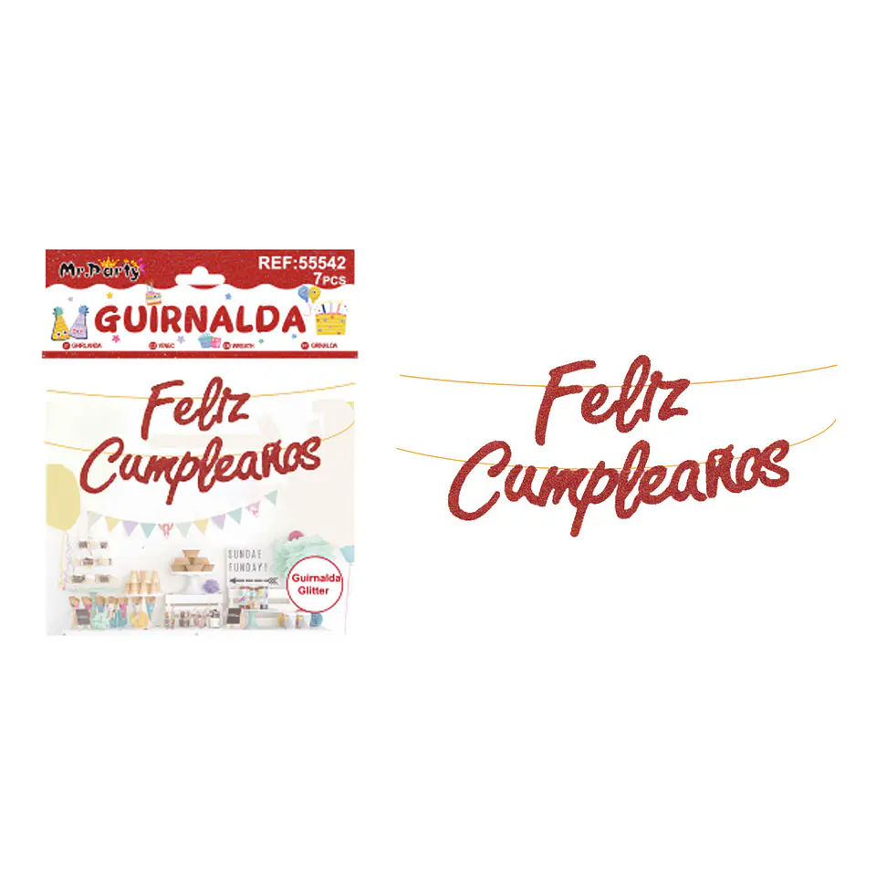 Guirnalda feliz cumpleaños roja 7pcs 1