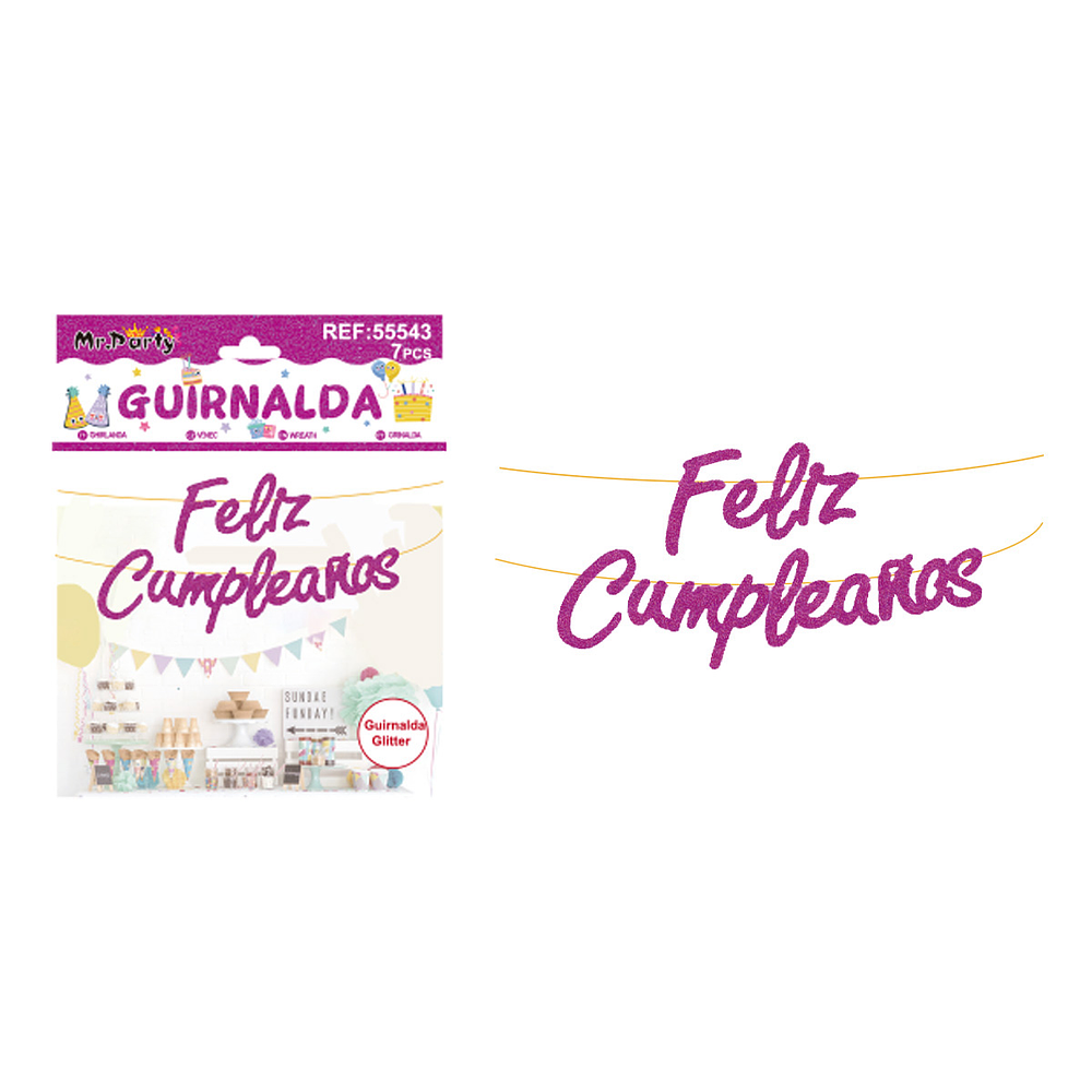Guirnalda feliz cumpleaños fucsia 7pcs