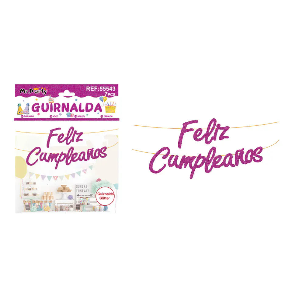 Guirnalda feliz cumpleaños fucsia 7pcs 1