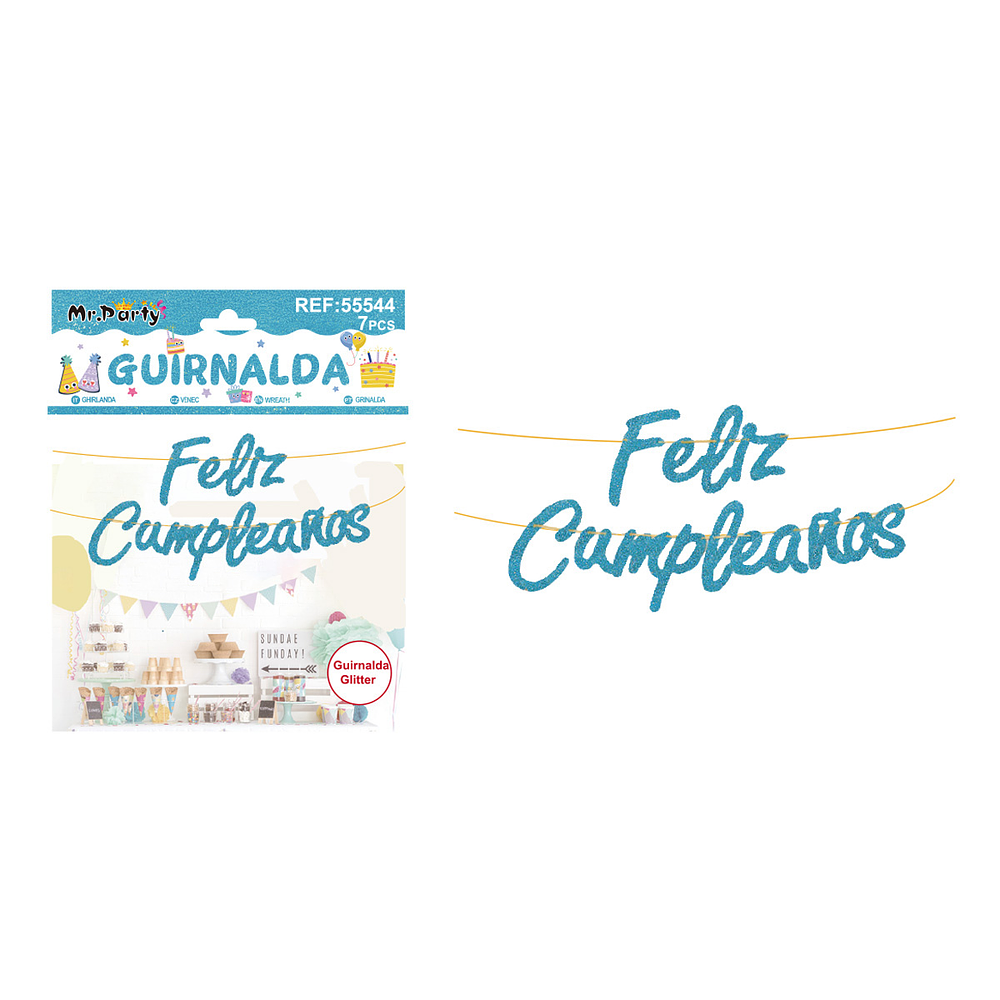 Guirnalda feliz cumpleaños azul claro 7pcs