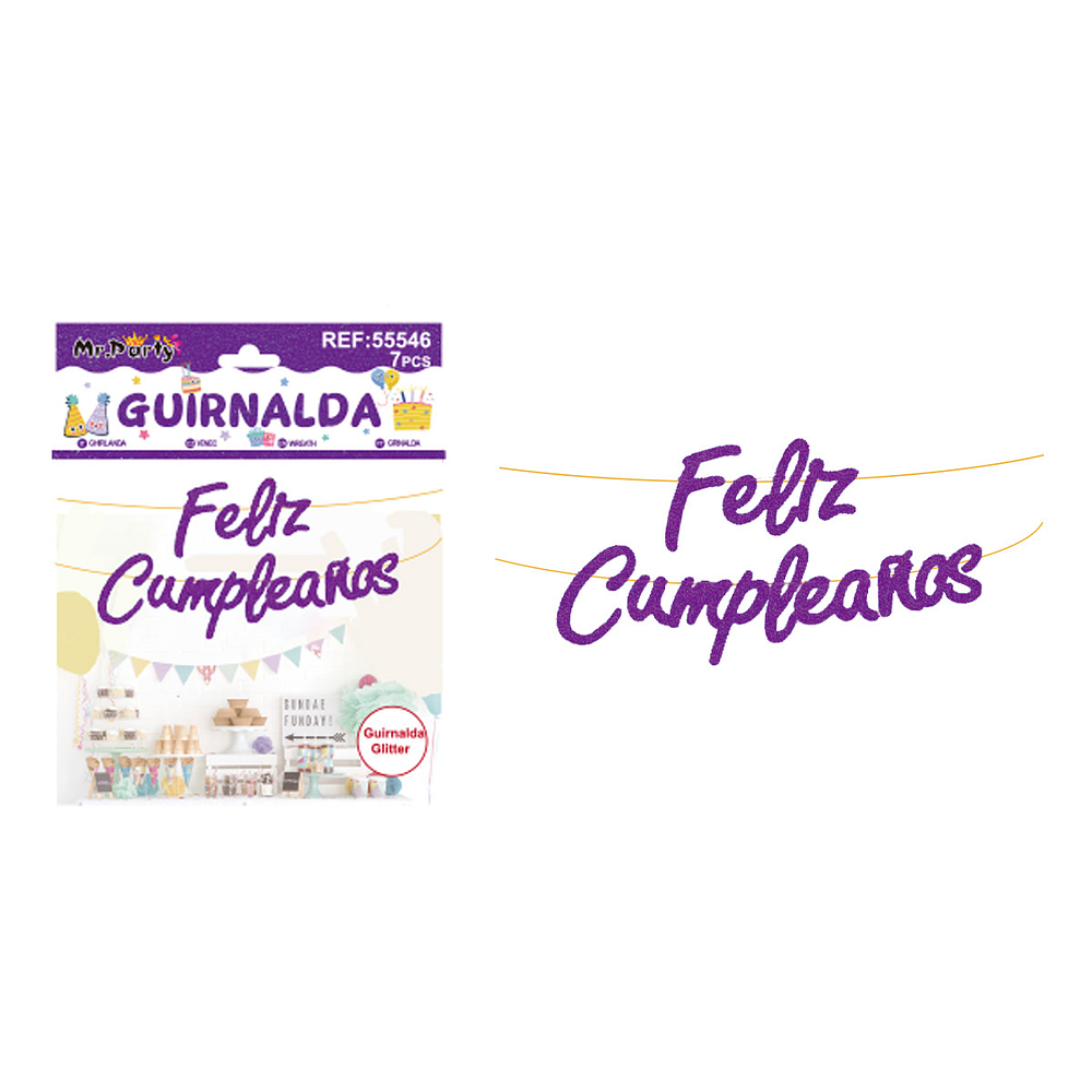 Guirnalda feliz cumpleaños morada 7pcs