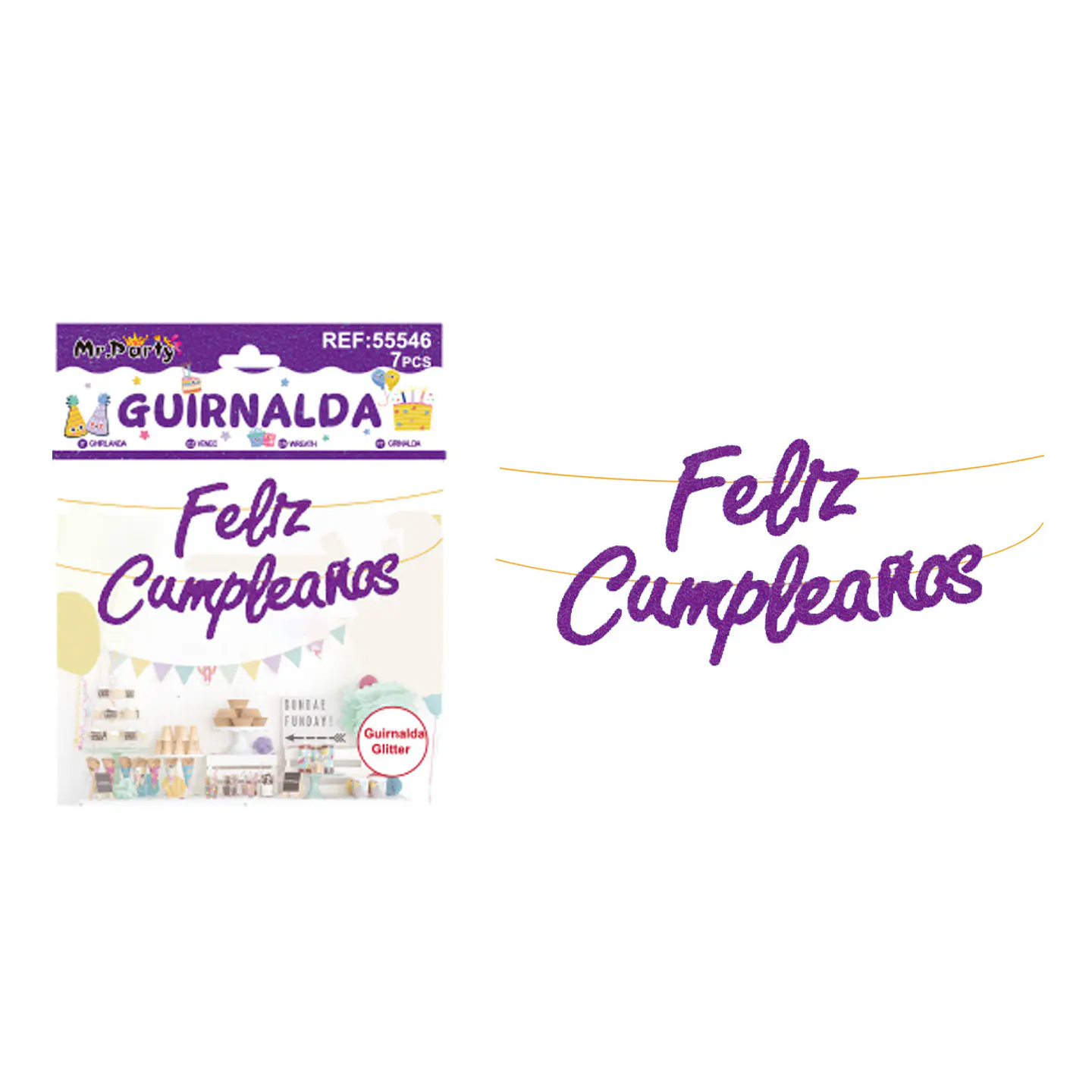 Guirnalda feliz cumpleaños morada 7pcs 1
