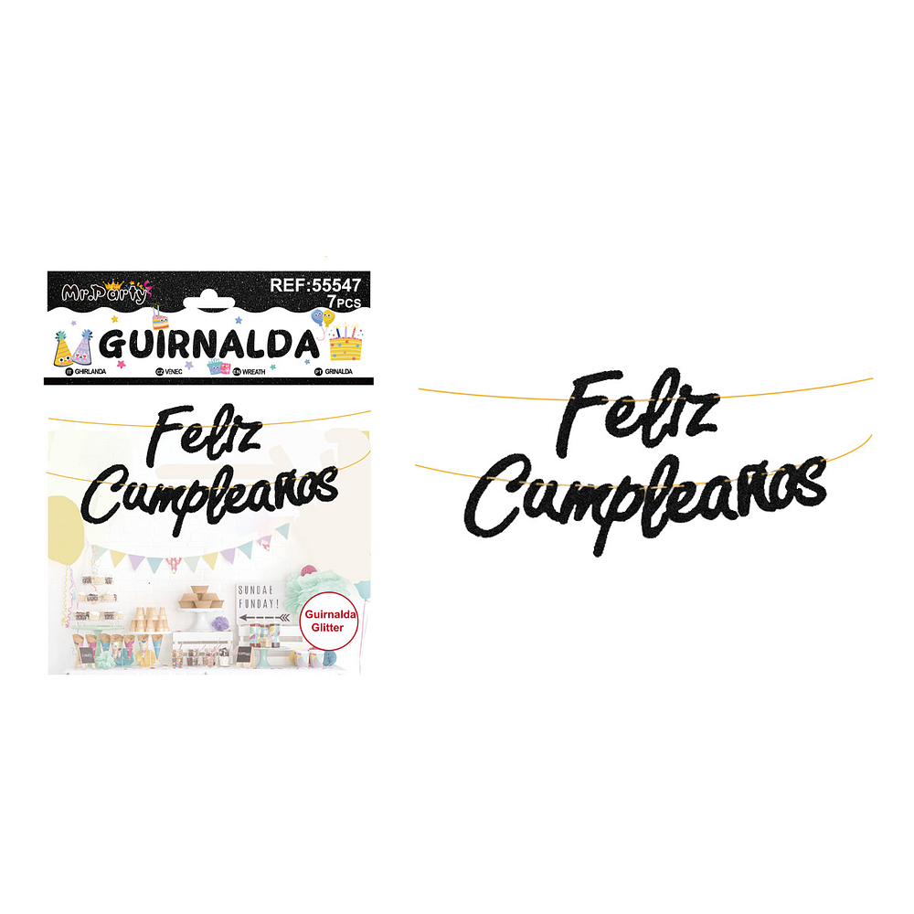 Guirnalda feliz cumpleaños negra 7pcs
