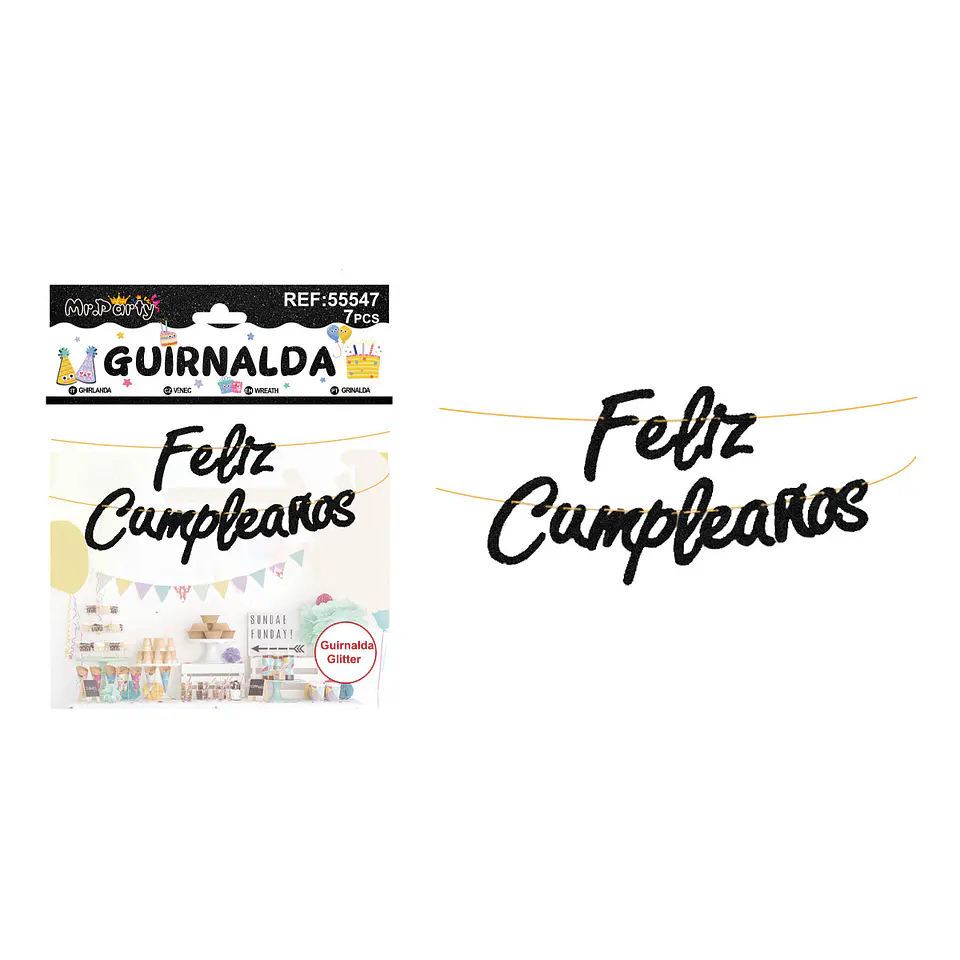 Guirnalda feliz cumpleaños negra 7pcs 1