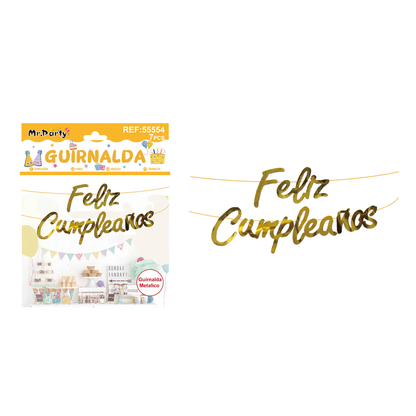 Guirnalda feliz cumpleaños brillante dorada 7pcs 1