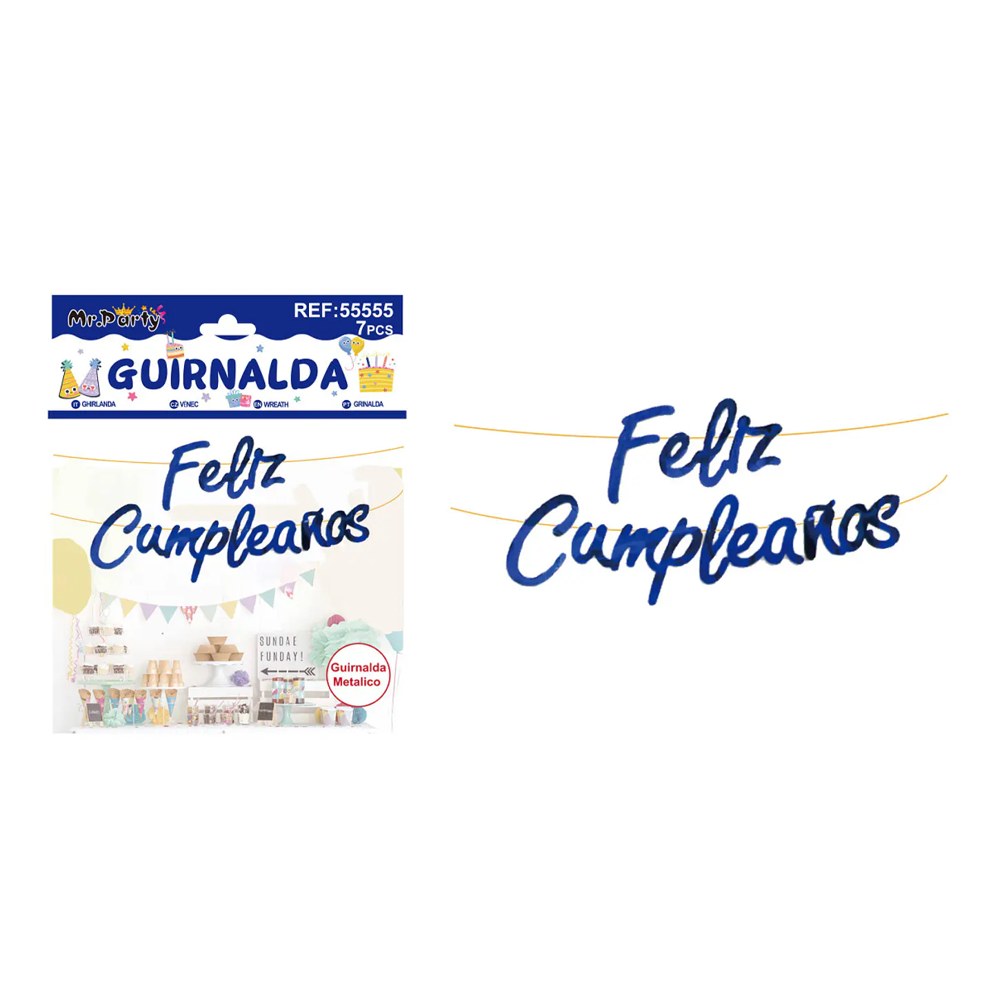 Guirnalda feliz cumpleaños brillante azul 7pcs 1