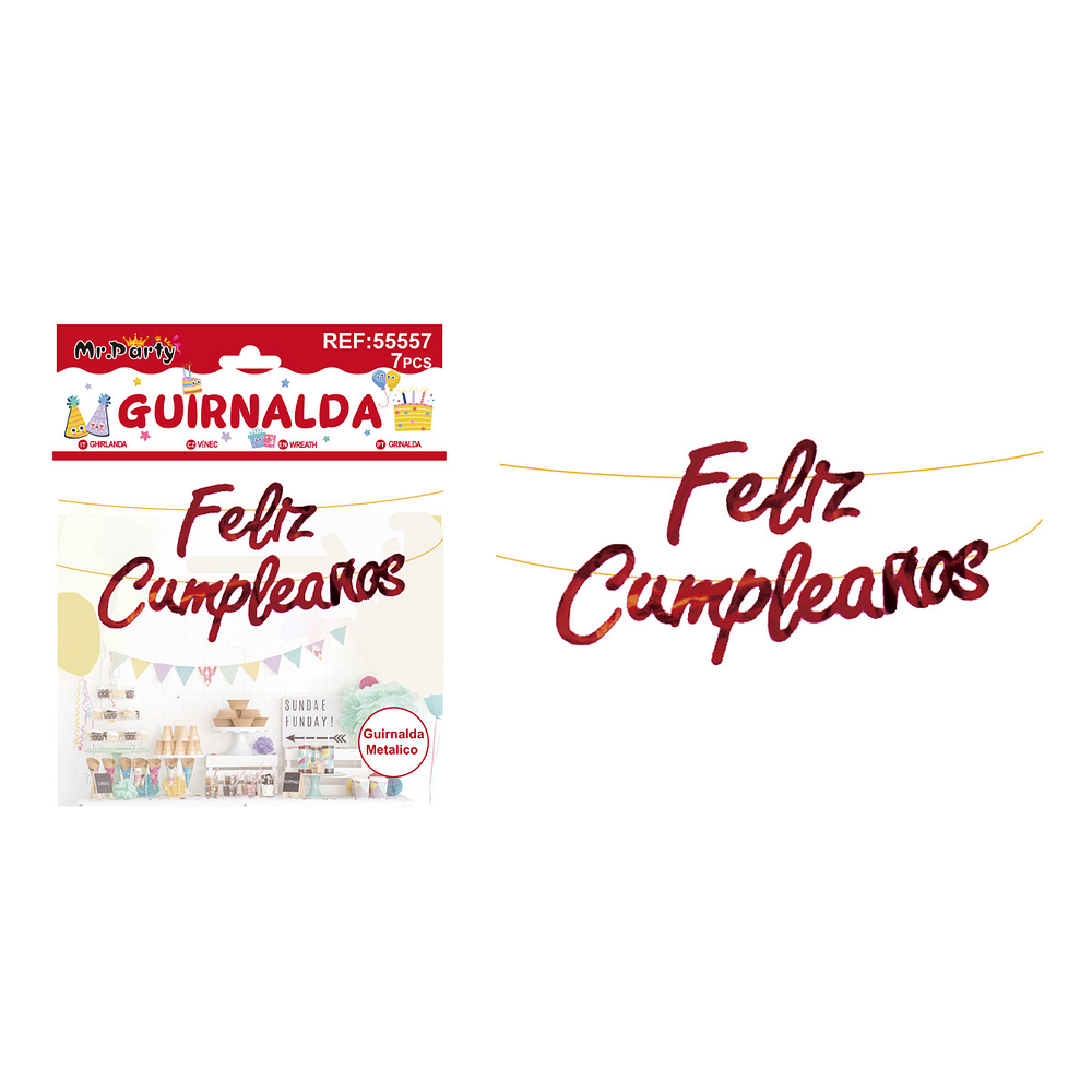 Guirnalda feliz cumpleaños brillante roja 7pcs