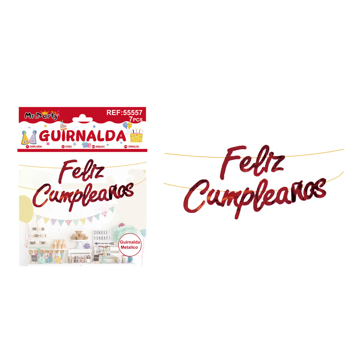 Guirnalda feliz cumpleaños brillante roja 7pcs 1