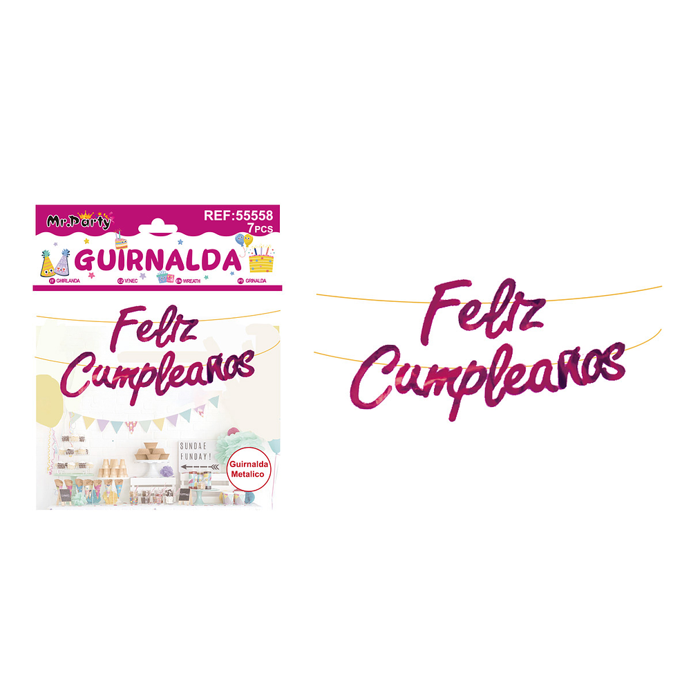 Guirnalda feliz cumpleaños brillante fucsia 7pcs