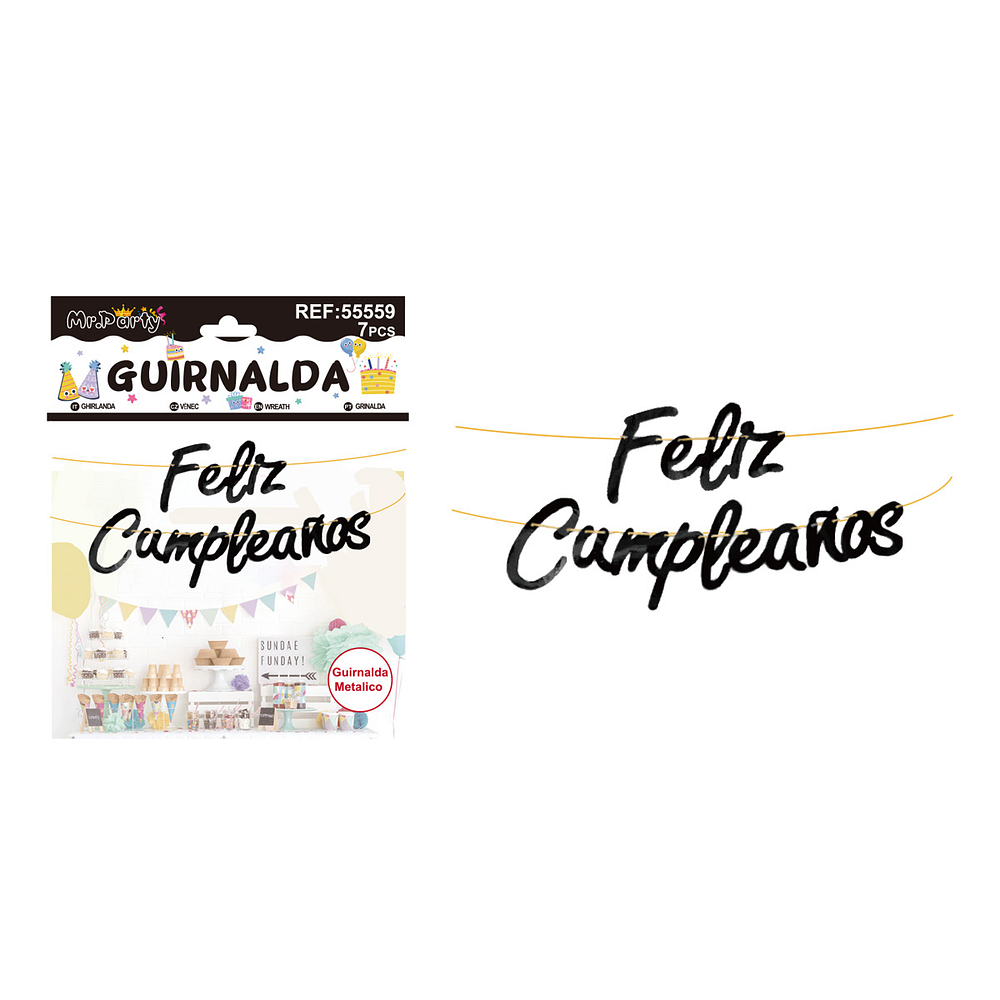 Guirnalda feliz cumpleaños brillante negra 7pcs