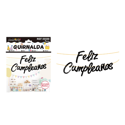 Guirnalda feliz cumpleaños brillante negra 7pcs