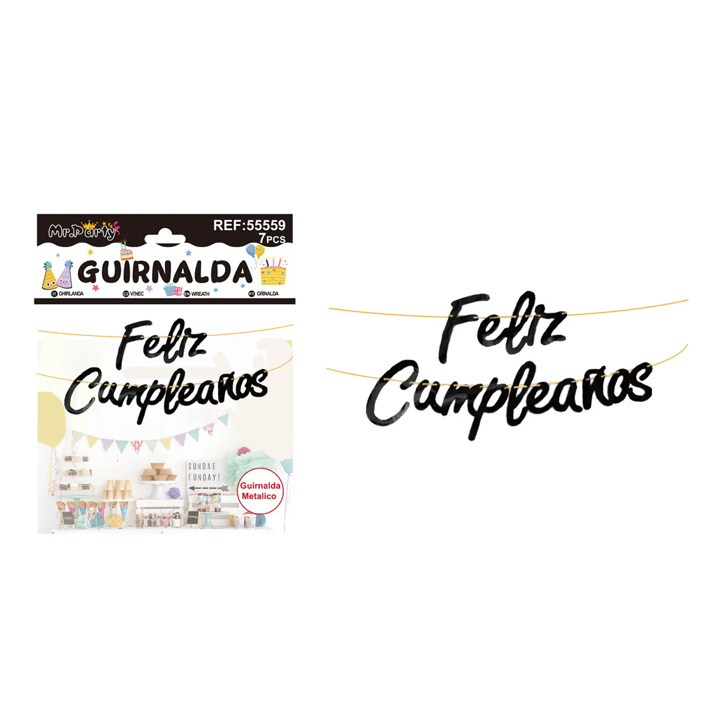 Guirnalda feliz cumpleaños brillante negra 7pcs 1