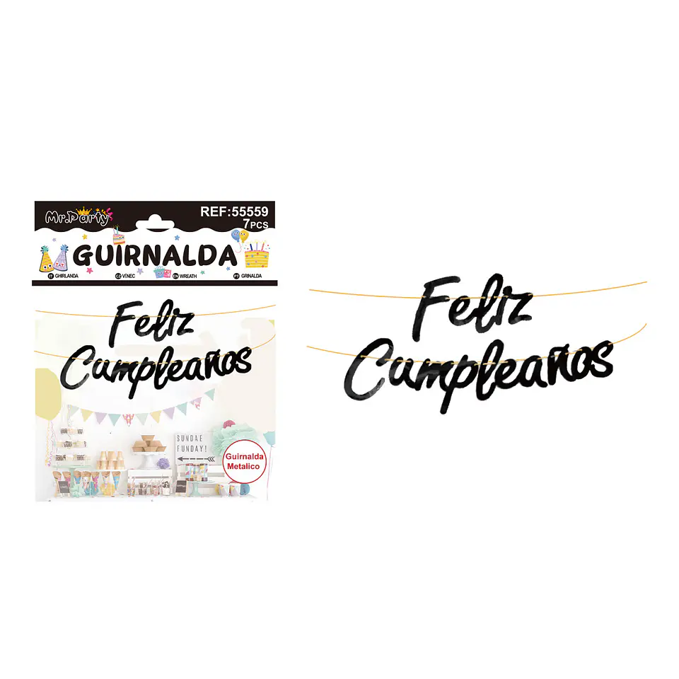 Guirnalda feliz cumpleaños brillante negra 7pcs 1