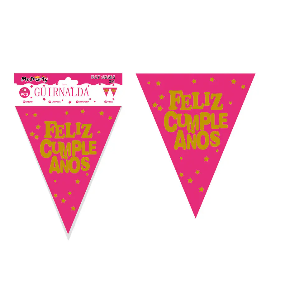 Guirnaldas de banderines feliz cumpleaños fluorescente rosa 10pcs 3M 1