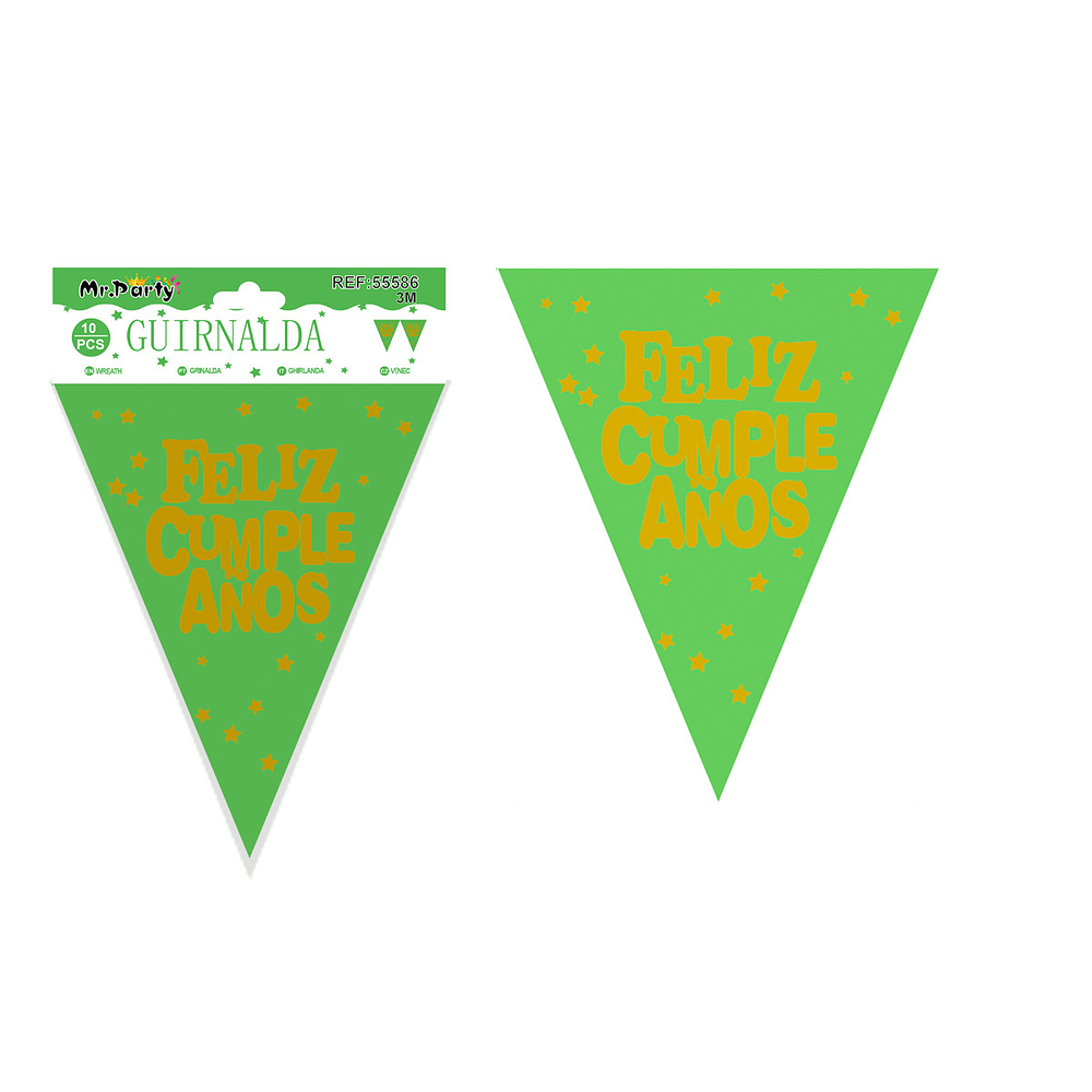 Guirnaldas de banderines feliz cumpleaños fluorescente verde 10pcs 3M