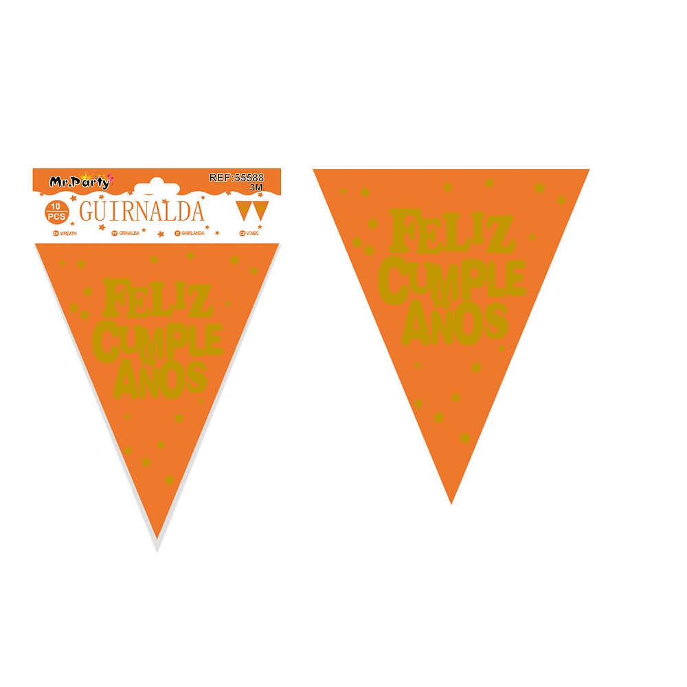 Guirnaldas de banderines feliz cumpleaños fluorescente naranja 10pcs 3M
