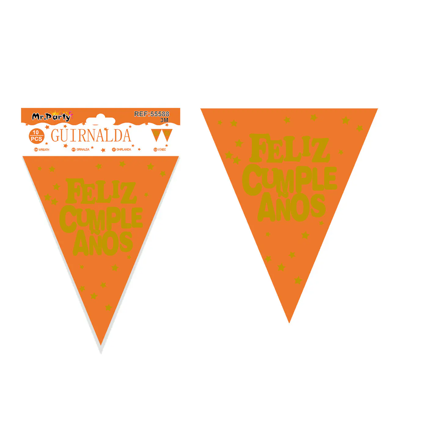 Guirnaldas de banderines feliz cumpleaños fluorescente naranja 10pcs 3M 1