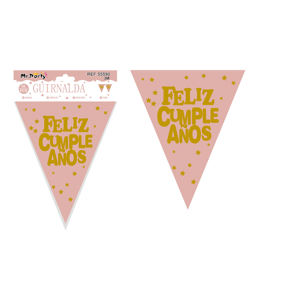 Guirnaldas de banderines feliz cumpleaños rosa dorado 10pcs 3M