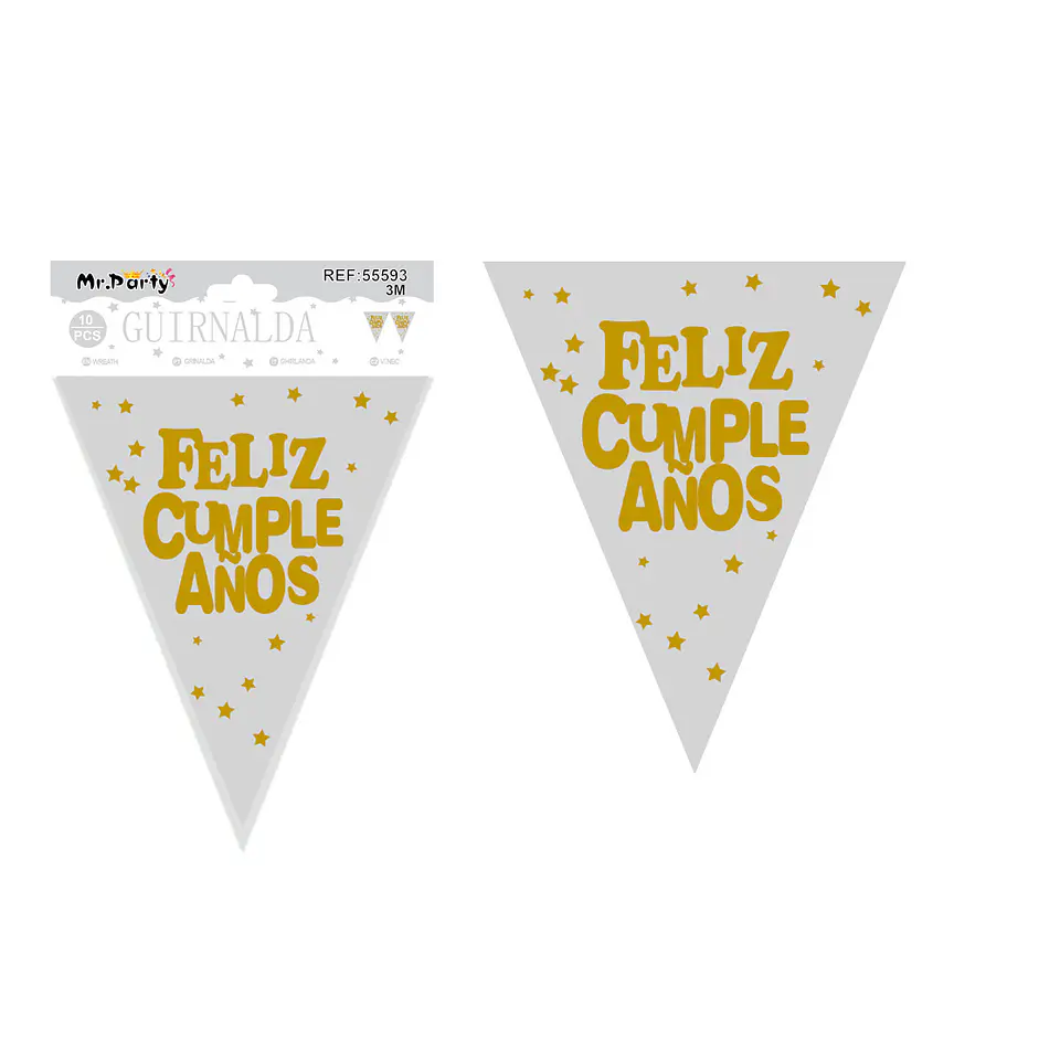 Guirnaldas de banderines feliz cumpleaños plateada 10pcs 3M 1