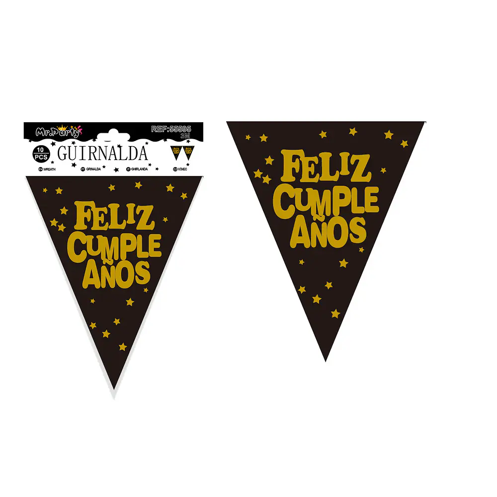 Guirnaldas de banderines feliz cumpleaños negra 10pcs 3M