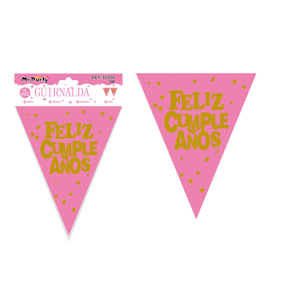 Guirnaldas de banderines feliz cumpleaños rosa 10pcs 3M