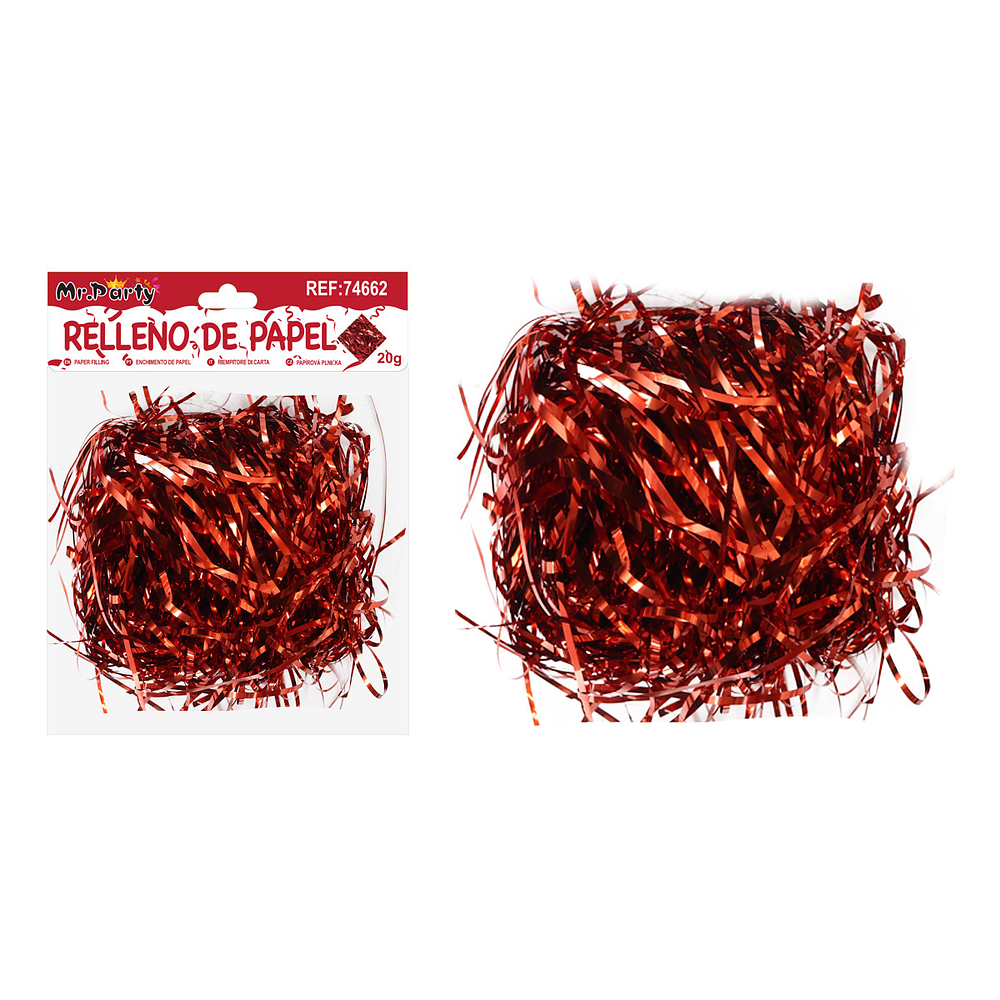 Relleno de papel iridiscente rojo 20g