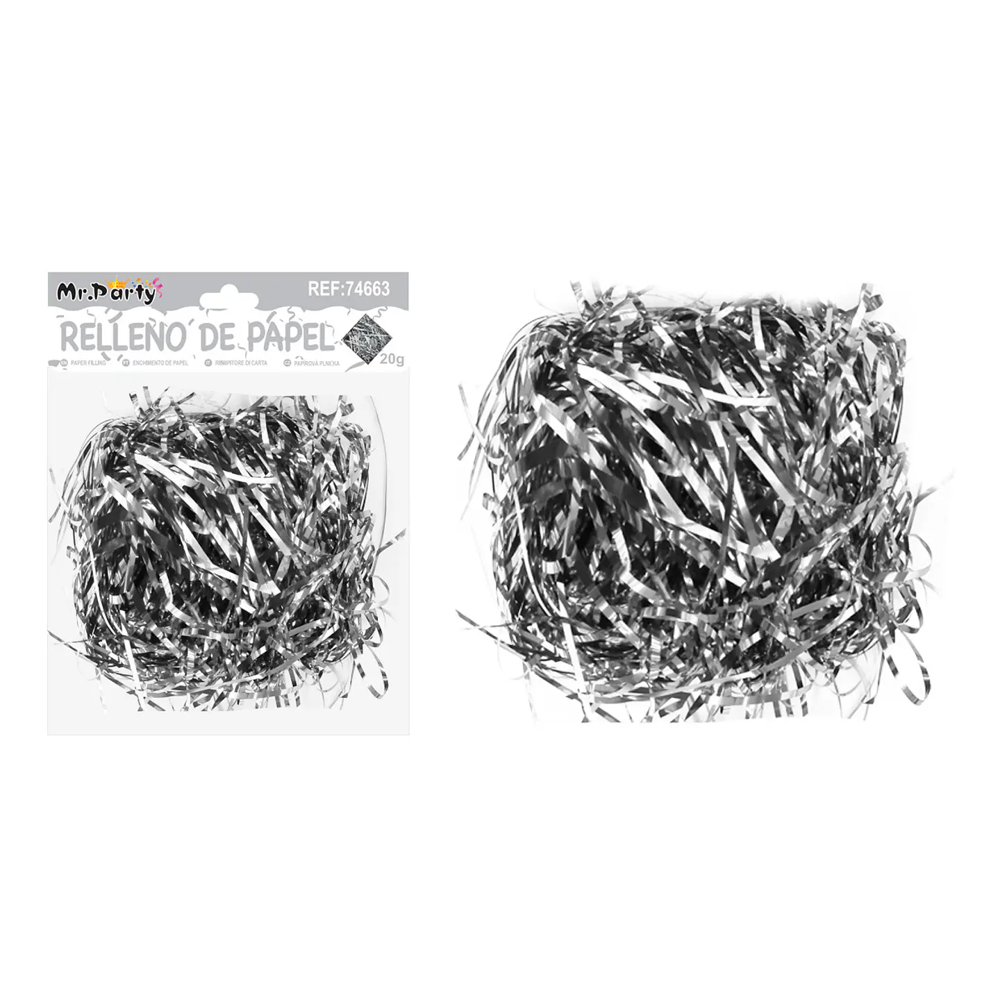 Relleno de papel iridiscente plateado 20g 1