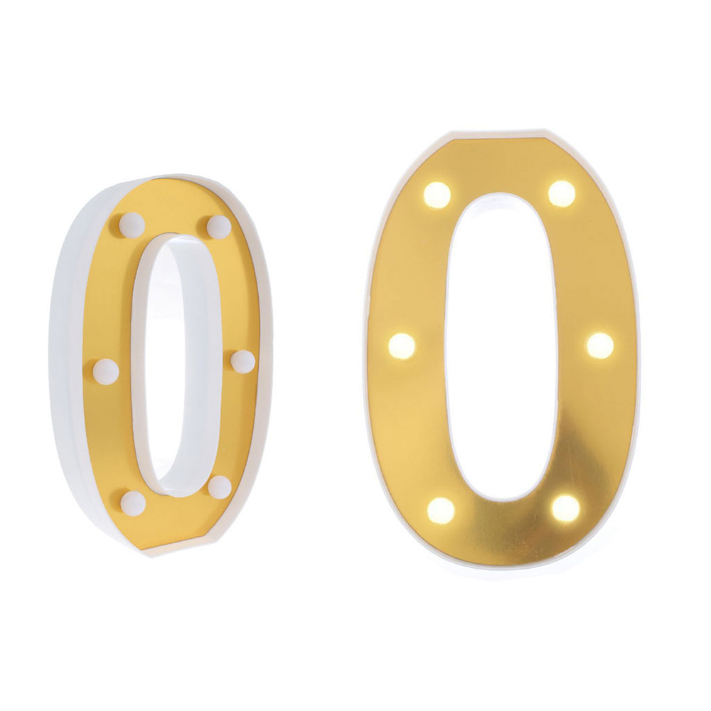 Número 0 dorado con luz LED 22cm