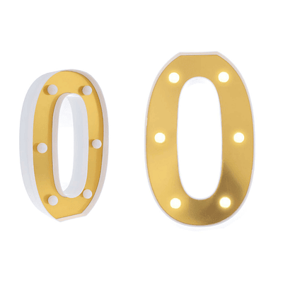 Número 0 dorado con luz LED 22cm