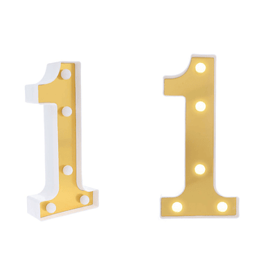 Número 1 dorado con luz LED 22cm