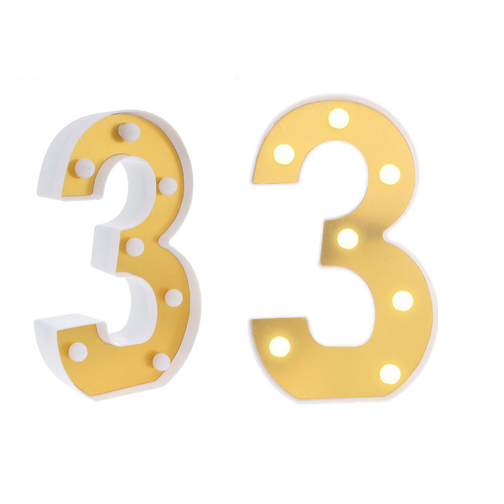 Número 3 dorado con luz LED 22cm