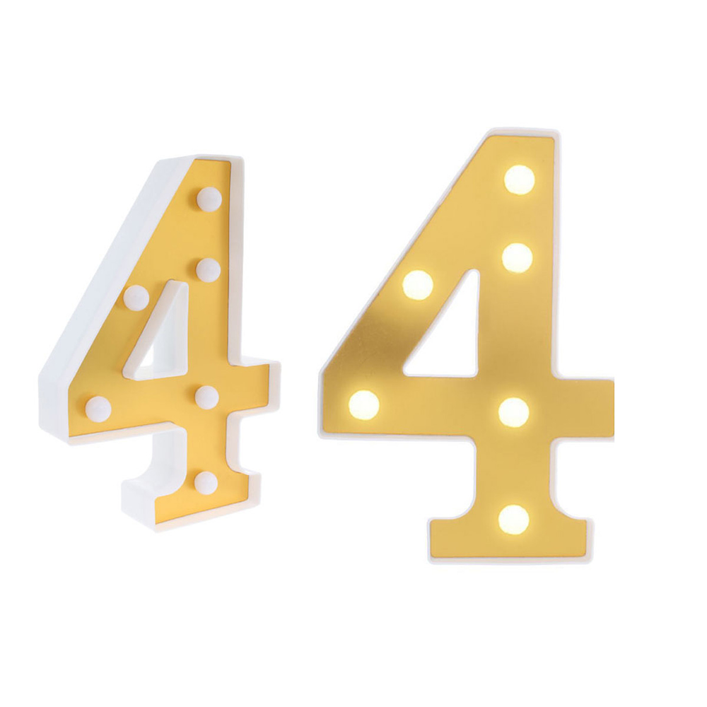 Número 4 dorado con luz LED 22cm