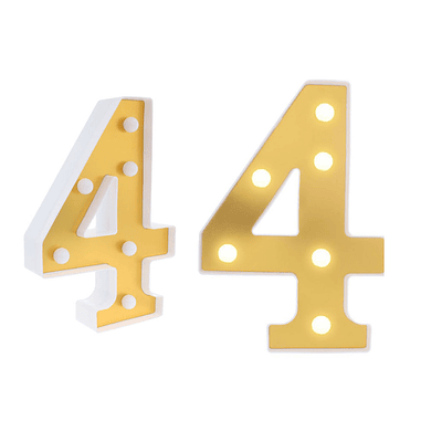 Número 4 dorado con luz LED 22cm