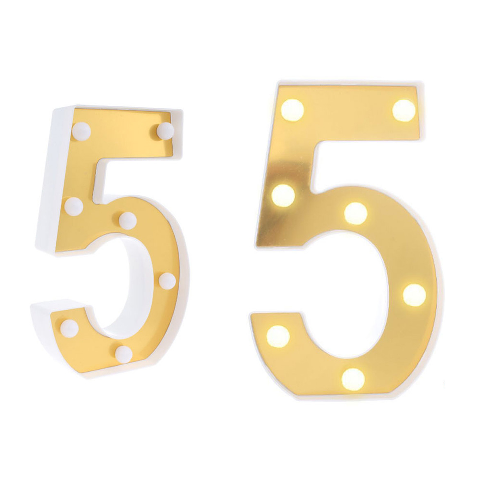 Número 5 dorado con luz LED 22cm