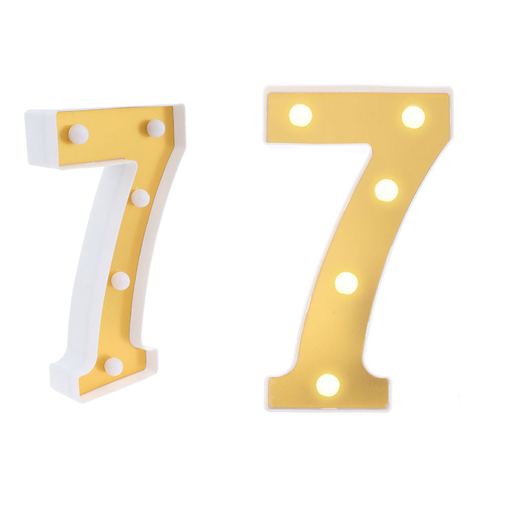 Número 7 dorado con luz LED 22cm
