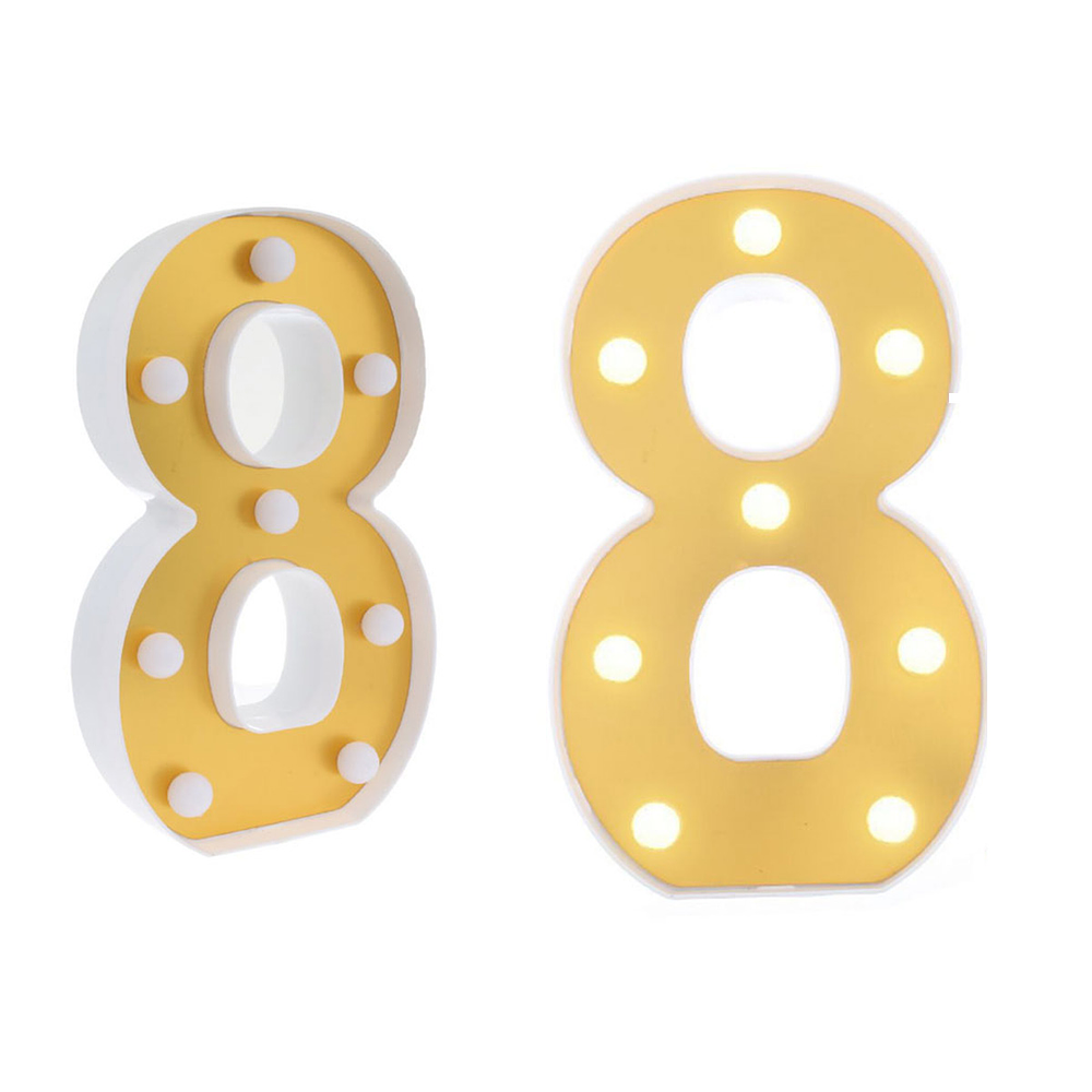 Número 8 dorado con luz LED 22cm