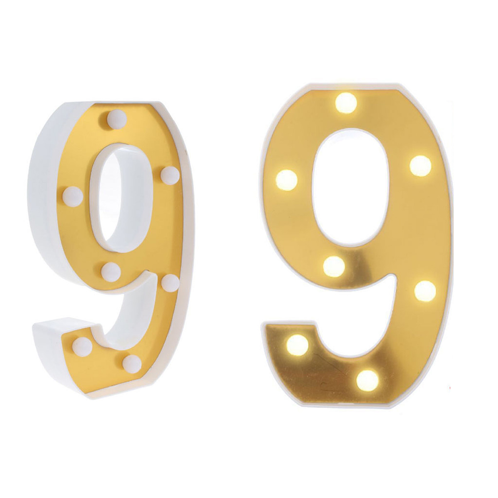 Número 9 dorado con luz LED 22cm