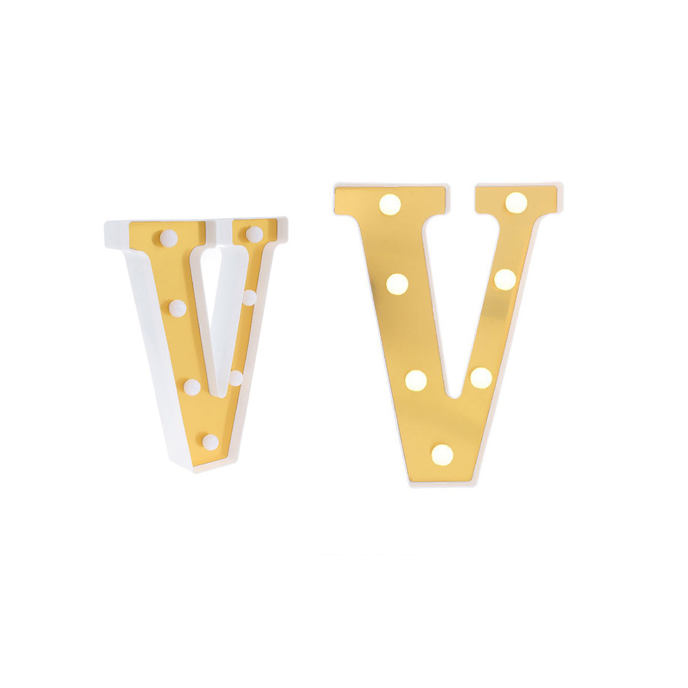 Letra V dorada con luz LED 22cm