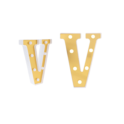 Letra V dorada con luz LED 22cm