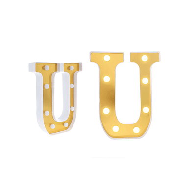 Letra U dorada con luz LED 22cm