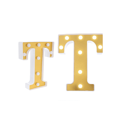 Letra T dorada con luz LED 22cm