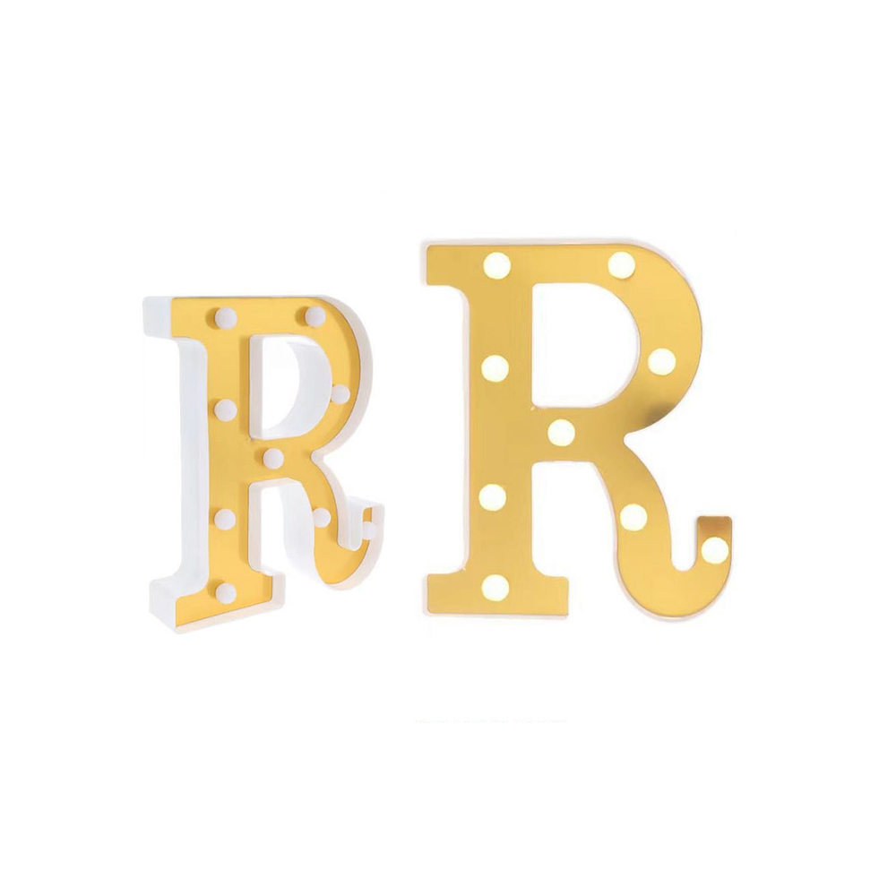Letra R dorada con luz LED 22cm