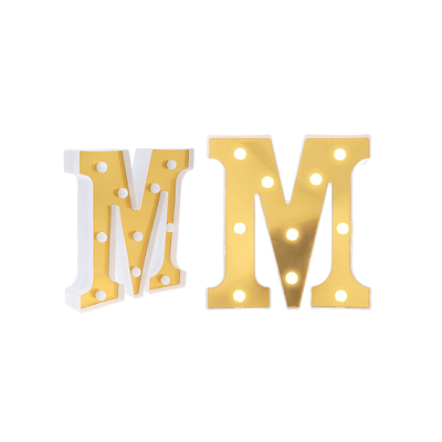 Letra M dorada con luz LED 22cm