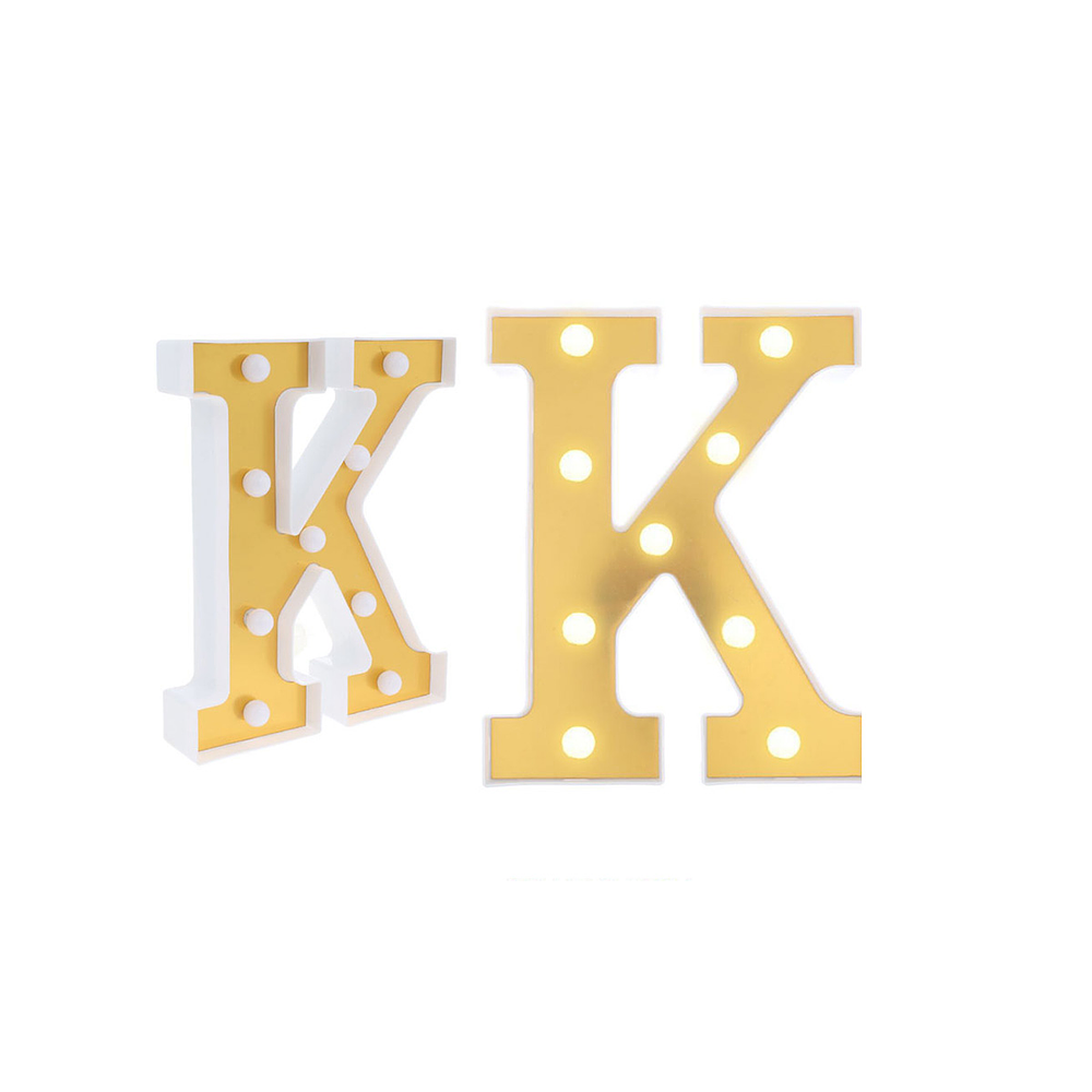 Letra K dorada con luz LED 22cm