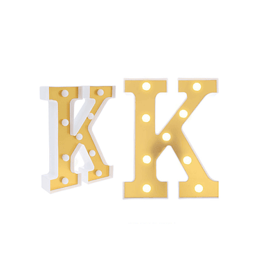 Letra K dorada con luz LED 22cm
