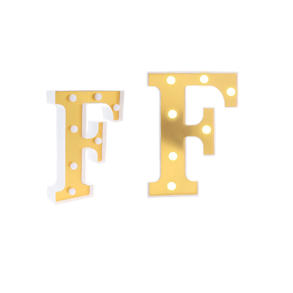 Letra F dorada con luz LED 22cm