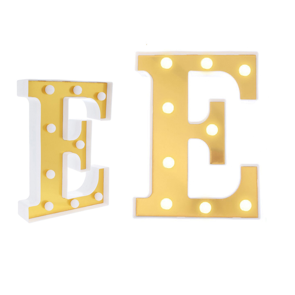 Letra E dorada con luz LED 22cm