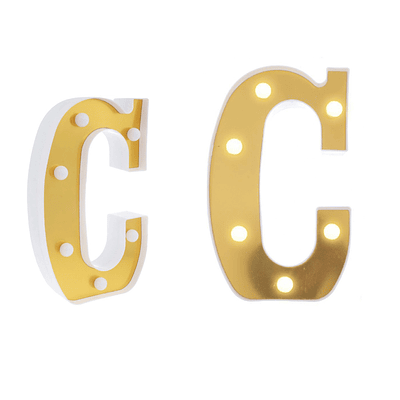 Letra C dorada con luz LED 22cm