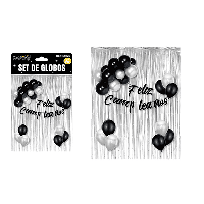 Set de globos y guirnalda con cortina metálicas plateado 24pcs