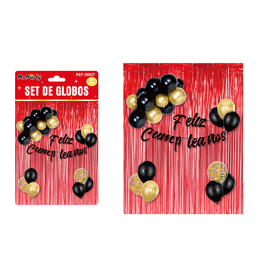 Set de globos y guirnalda con cortina metálicas rojo 24pcs